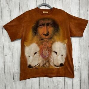 Vintage The Mountain Short Sleeve Tie Dye Native American Wolf Cotton T-Shirt